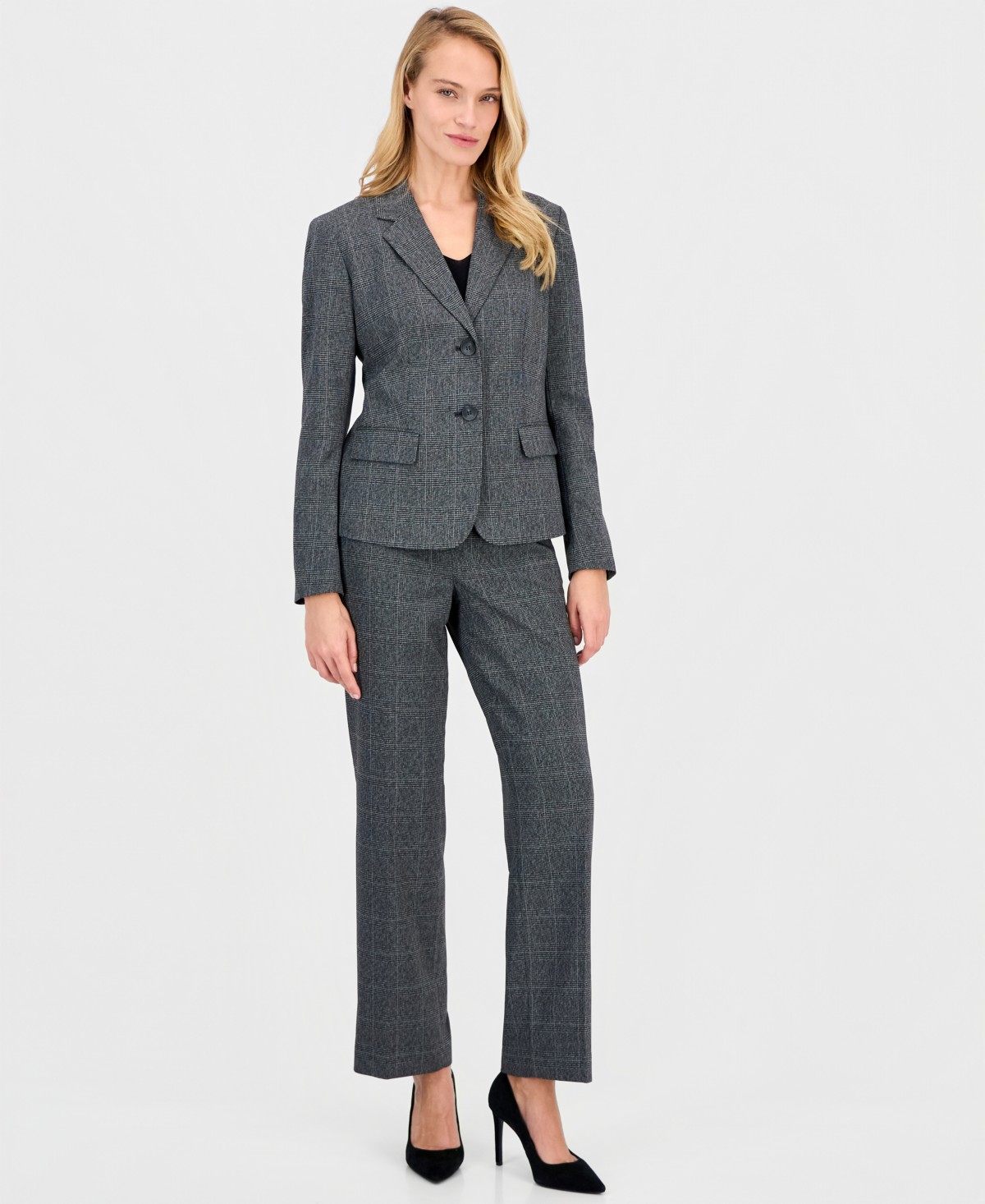 Женские Le Suit Women's Notch-Lapel Mid-Rise Straight-Leg 2 Piece Pantsuit, Regular & Petites — фото 1