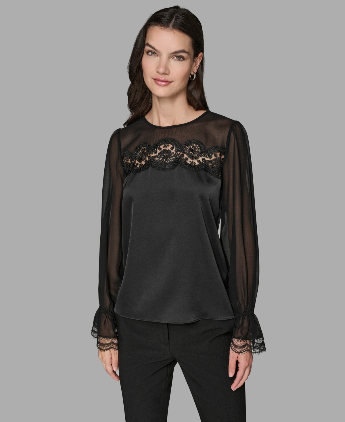 Karl Lagerfeld Paris Women's Long Sleeve Lace Top