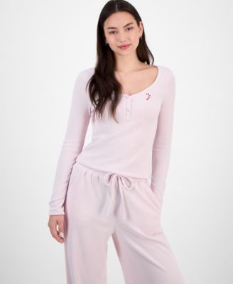 Juniors' Hacci Henley Top & Matching Pants