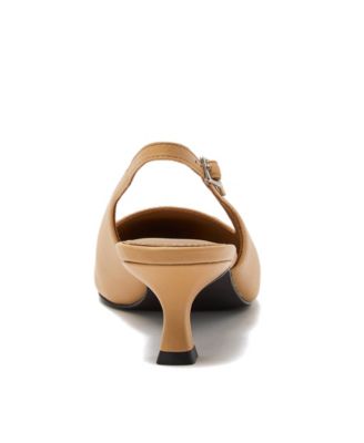 Women's Leather Slingback Cap Toe Kitten Heels