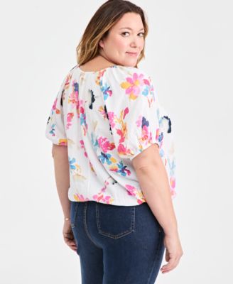 Plus Size Cotton Puff-Sleeve Bubble Top, Macy's Exclusive