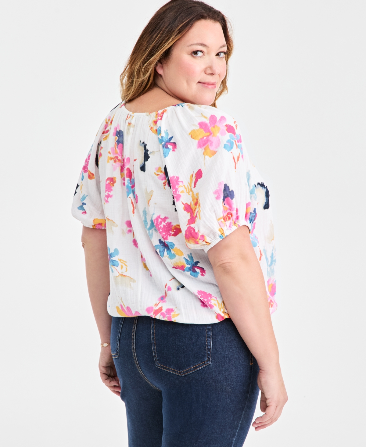 Style & Co Plus Size Cotton Puff-Sleeve Bubble Top, Macy's Exclusive