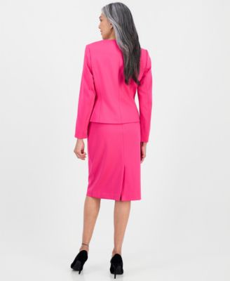 Women's Square-Neck Button-Front Skirt Suit, Regular & Petites