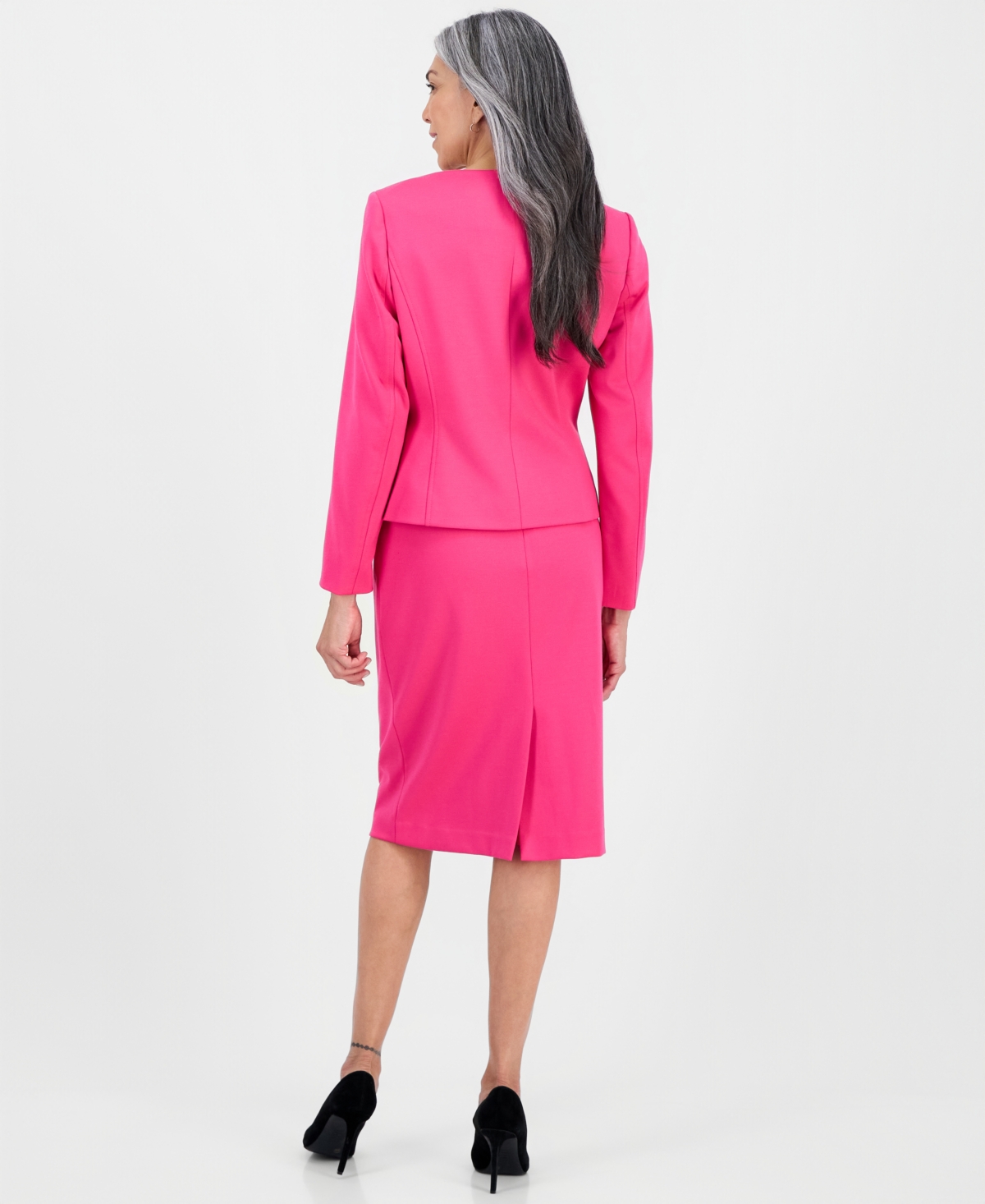 Le Suit Women's Square-neck Button-front Skirt Suit In Pink
