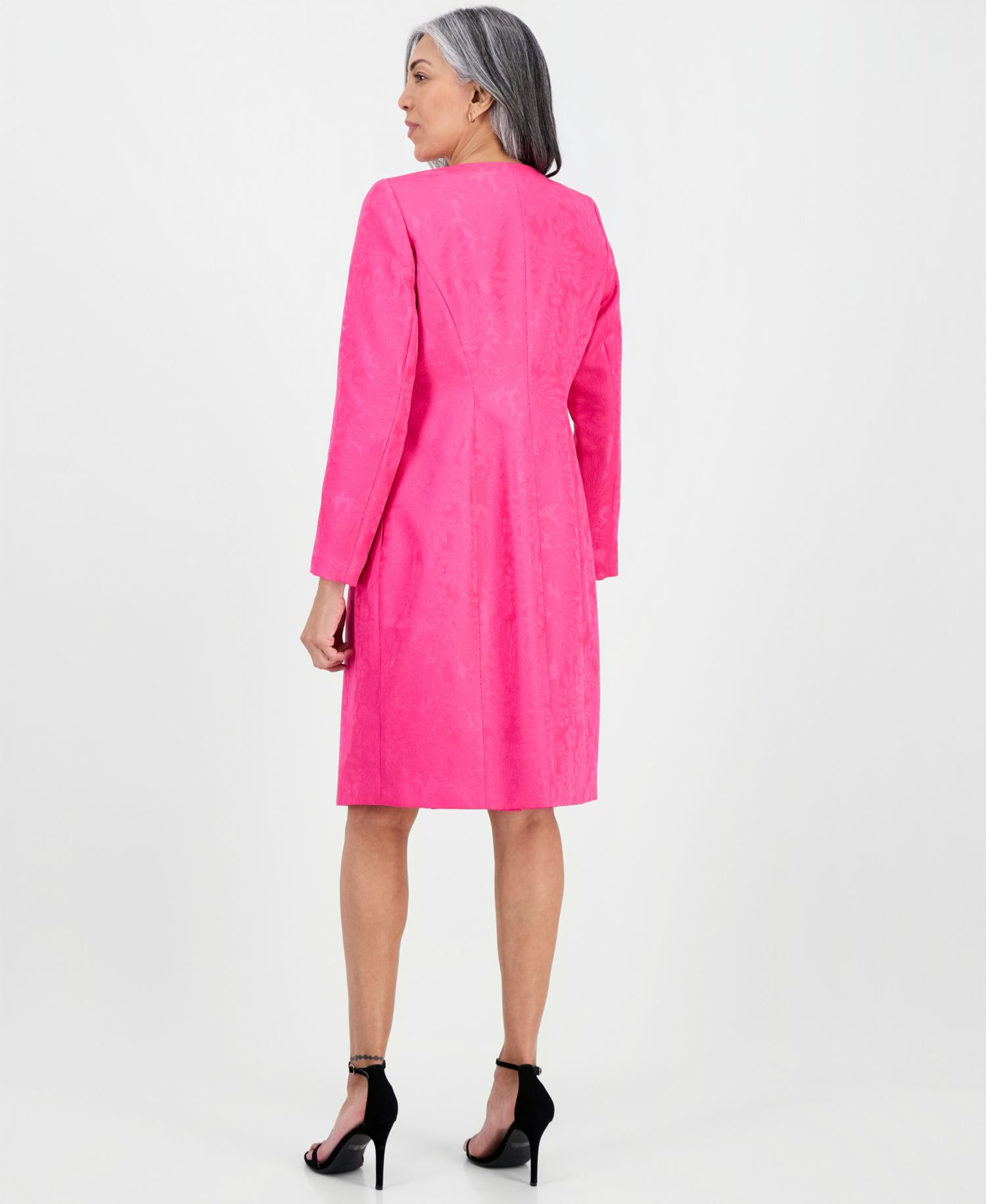 Women's Jacquard Jacket & Round-Neck Sheath 2 Piece Dress Suit