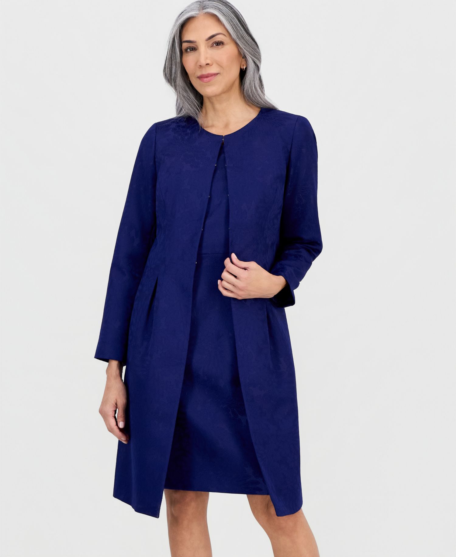 Women's Jacquard Jacket & Round-Neck Sheath 2 Piece Dress Suit