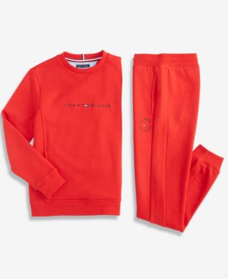 Tommy Hilfiger Big Boys Essential Soft Fleece Logo Sweatshirt Joggers In Red
