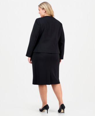 Plus Size Square-Neck Button-Front Skirt Suit 