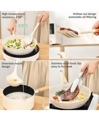 13-Piece Silicone Kitchen Utensils with Wooden Handles Set