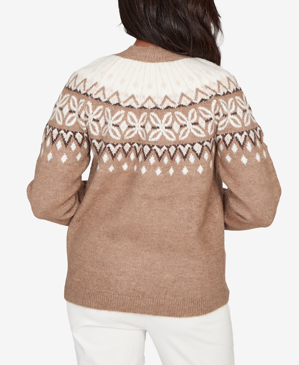 Alfred Dunner Petite Vienna Fair Isle Gold Studded Sweater In Brown