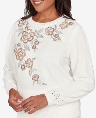Petite Vienna Floral Embroidered Chenille Sweater