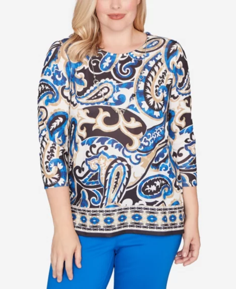Petite Barcelona Paisley Knit Top With Necklace - Multi Black