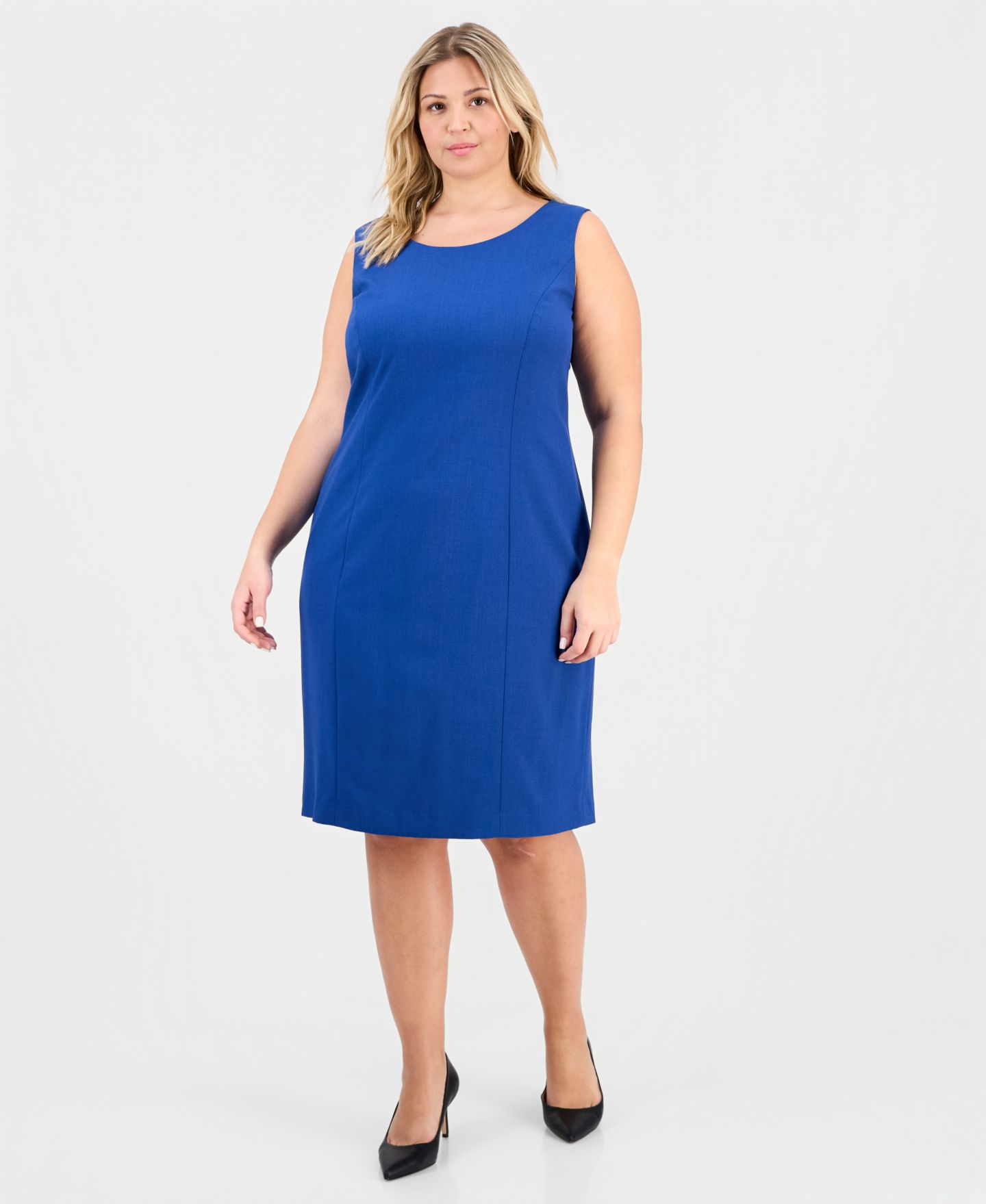 Женские платья Le Suit Plus Size Collarless Open-Front Ponte Jacket & 2 Piece Dress Suit, цвет: Синий ночной / Чёрный — фото 6