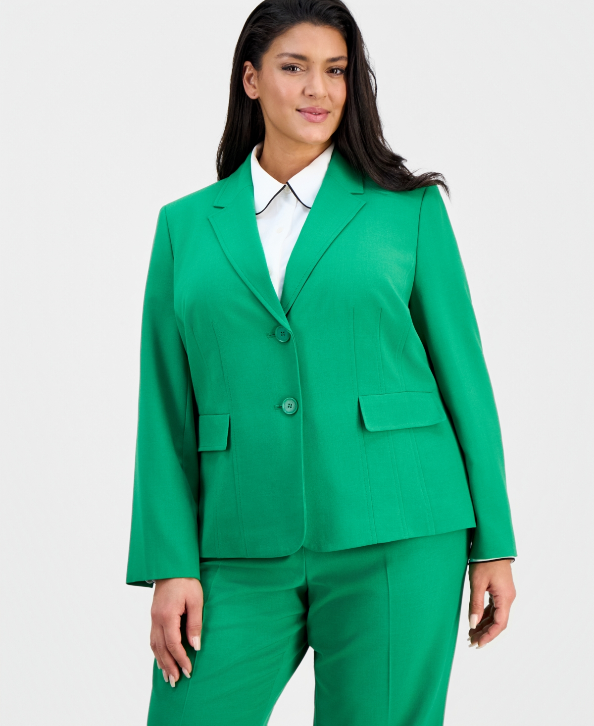 Le Suit Plus Notch-Lapel Mid-Rise Pantsuit