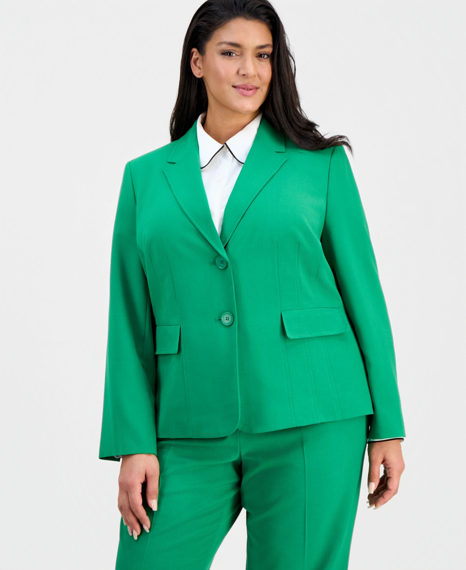 Plus Size Notch-Lapel Mid-Rise 2 Piece Pantsuit