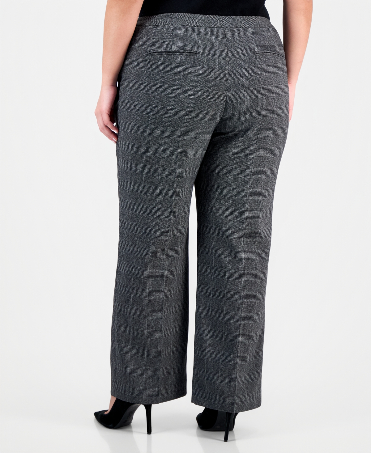 Le Suit Plus Size Flap-pocket Mid-rise Wide-leg Pantsuit In Gray