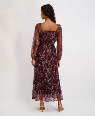 Women's Sweetheart Neck Long Sleeve Embroidered Dress