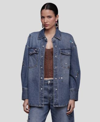 Women's Bejeweled Long Sleeves Oversized Shirt