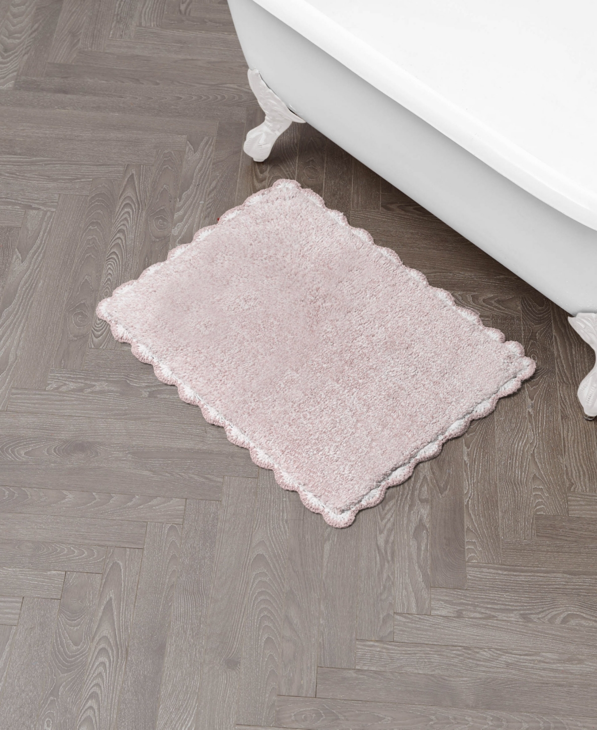 Laura Ashley Heathered Crochet Border Cotton Bath Rug, 17" X 24" In Pink