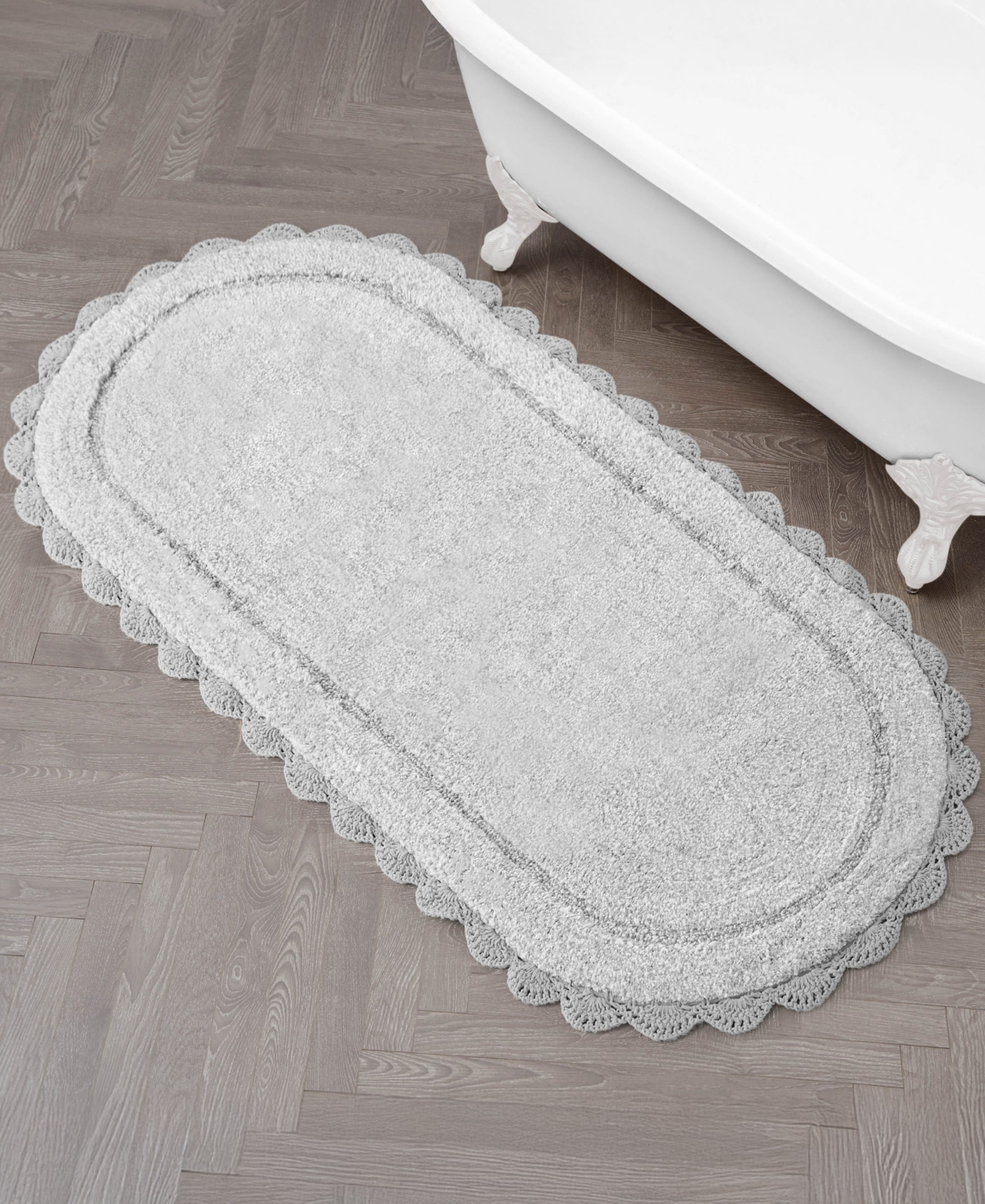 Laura Ashley Crochet Cotton Bath Rug, 24" X 60" In Gray