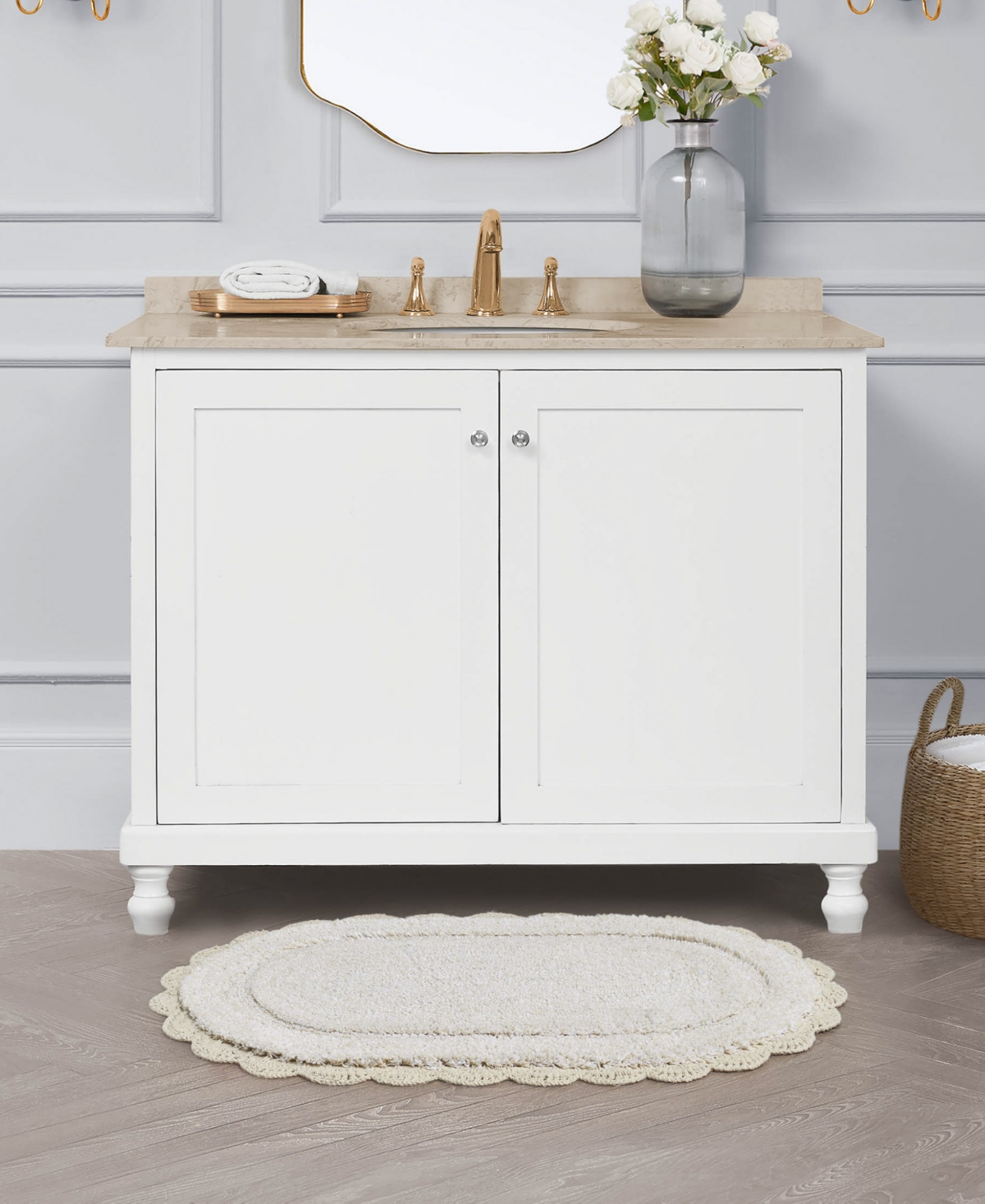 Laura Ashley Crochet Cotton Bath Rug, 21" X 34" In Neutral