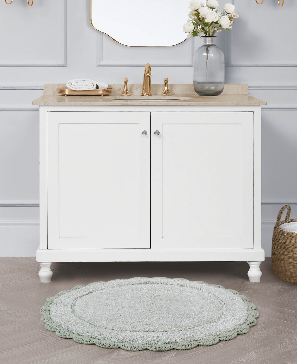 Laura Ashley Crochet Cotton Bath Rug, 26" Round In Green