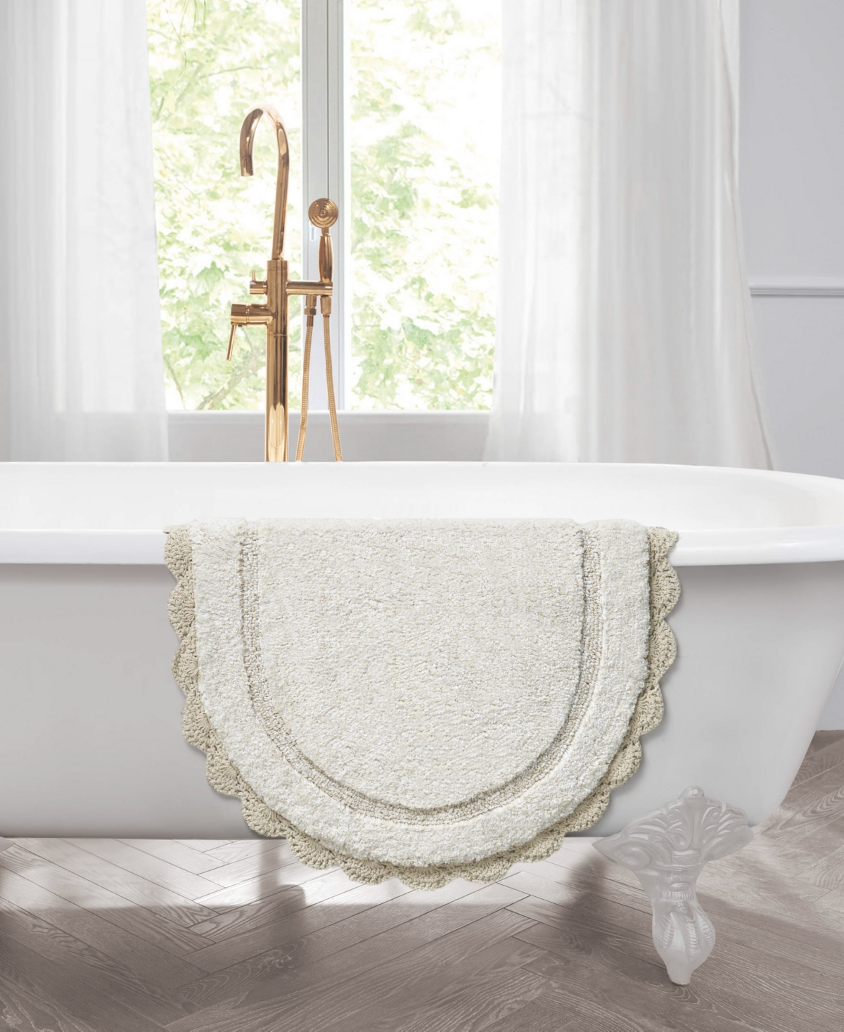 Laura Ashley Crochet Cotton Bath Rug, 24" X 60" In Neutral