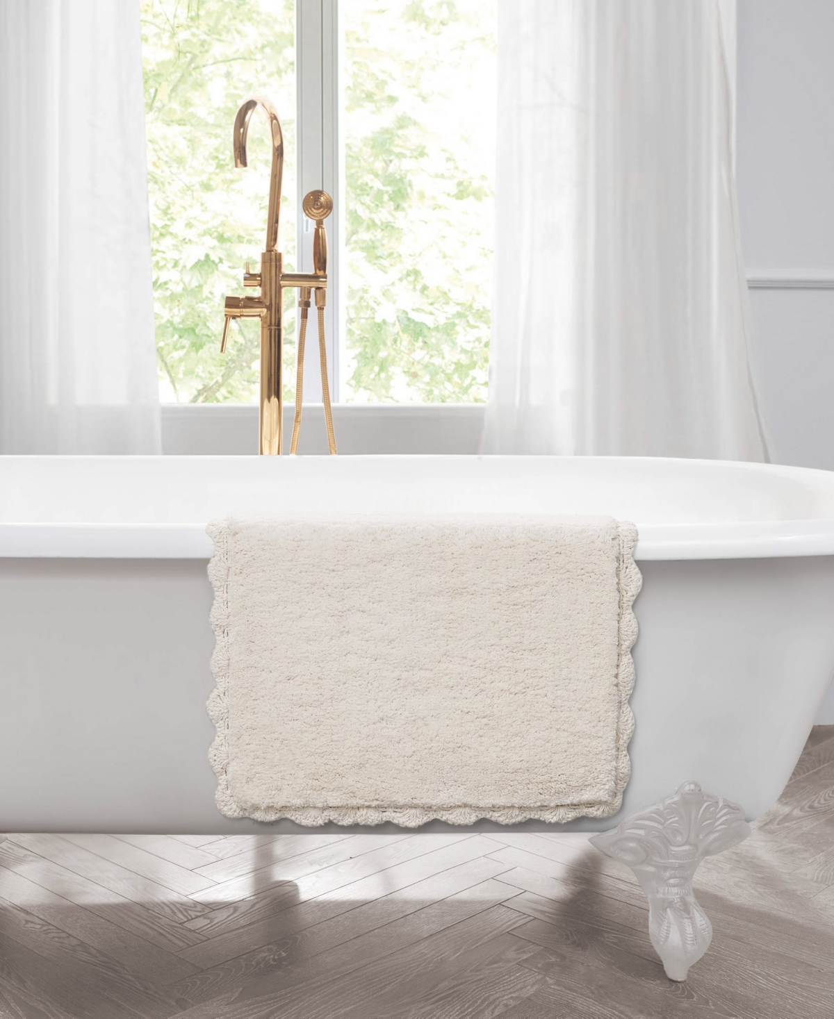 Laura Ashley Heathered Crochet Border Cotton Bath Rug, 20" X 32" In Neutral