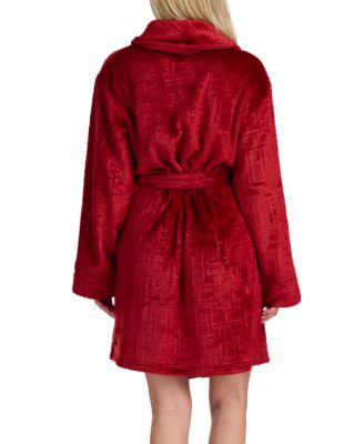 Women's Debossed Long Sleeves Plush Short Robe