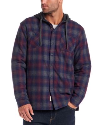 Men's Sherpa Lined Flannel Hooded Shirt Jacket