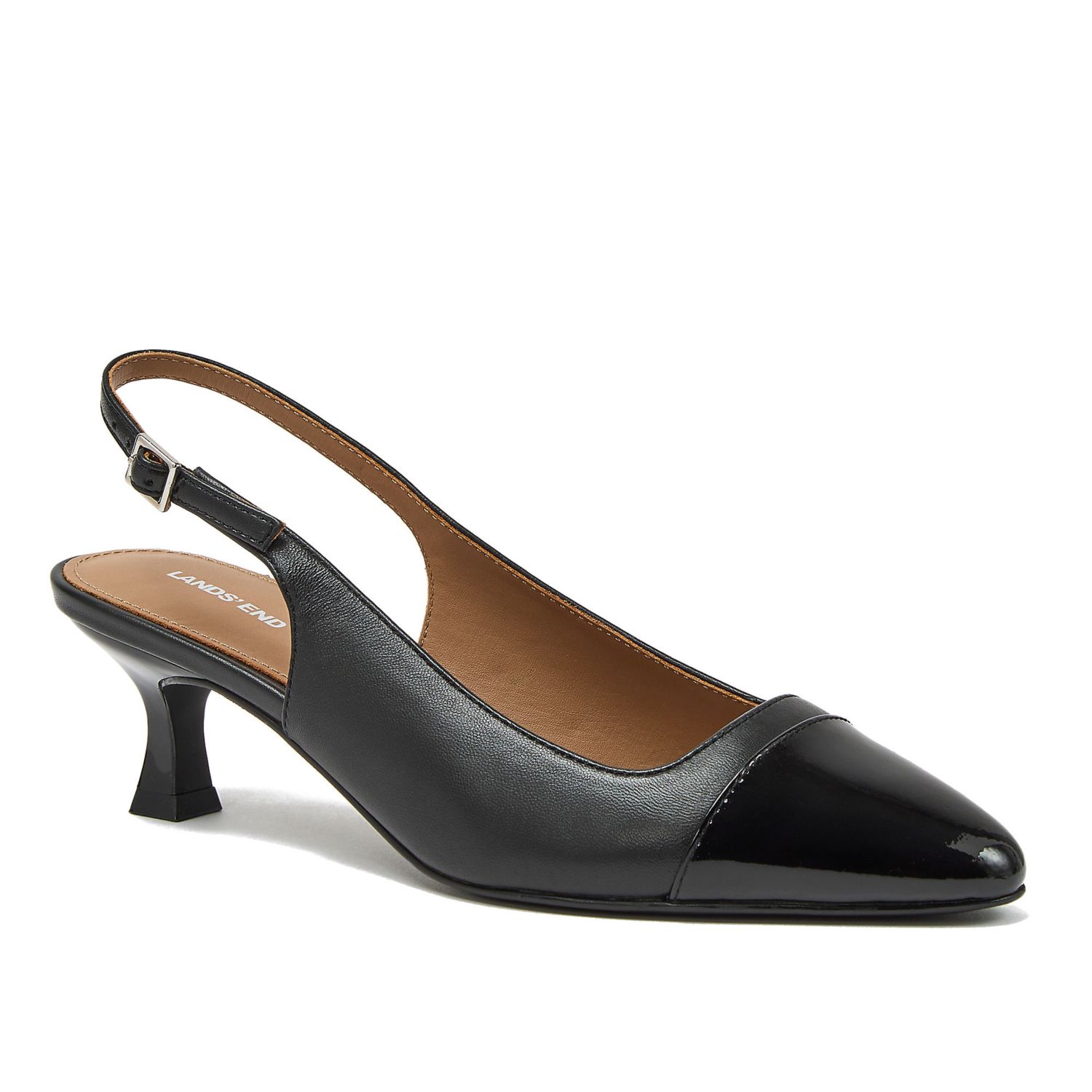 Women's Leather Slingback Cap Toe Kitten Heels