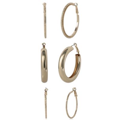 3-Piece Textured Gold-Tone Hoop Earring Set
