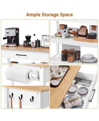 Solid Wood Top Rolling Kitchen Cart