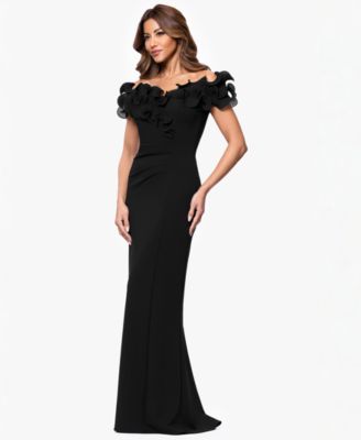 XSCAPE - Women's Ruffled-Off-The-Shoulder Crepe Gown