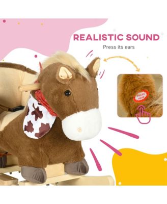 Baby Rocking Horse, Plush Animal Rocker w/ Realistic Sound, Pedals