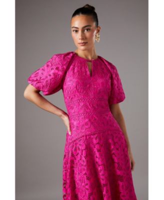 Women's Lace Hanky Hem Puff Sleeve Dress