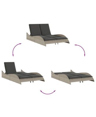 Patio Sun Lounger Light Gray PE Rattan, Powder-Coated Steel Double