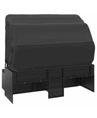 3-seater Garden Sofa Black PE rattan, powder-coated steel Large