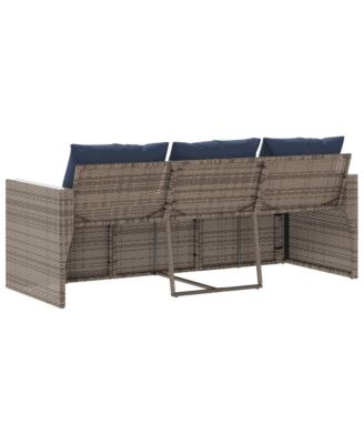 Garden Sofa Grey PE Rattan 3-Seater Removable Covers