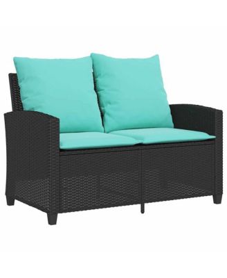 Patio Sofa 2-Seater with Cushions&Table Black Poly Rattan
