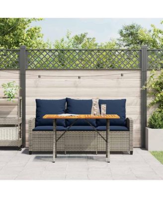 Patio Sofa 3-Seater with Cushions&Table Gray Poly Rattan