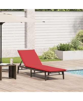 Sun Lounger with Cushion Brown Poly Rattan