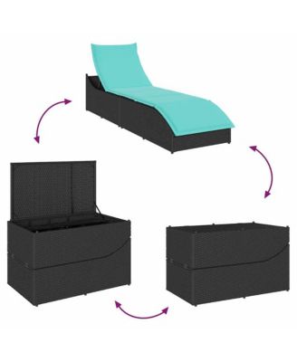 Folding Sun Lounger Black PE rattan, powder-coated steel Standard