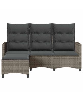 Reclining Garden Sofa Grey PE Rattan, Powder-Coated Steel 3-Seater