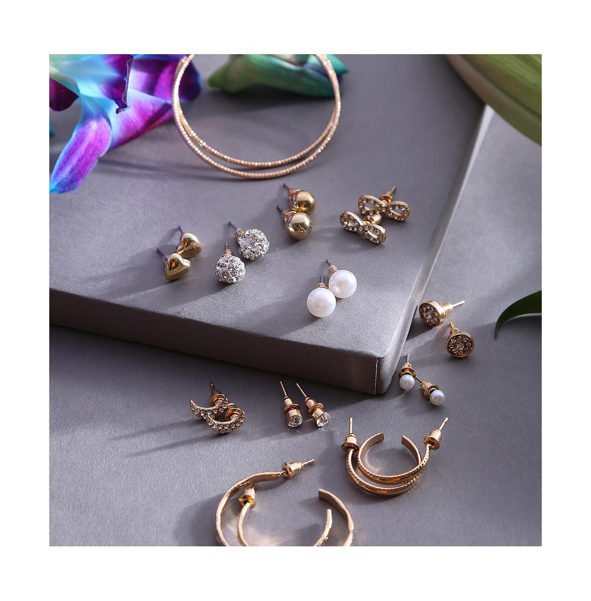 Sohi Pack Of 6 Gold Plated Designer Earrings In Gold