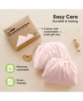 2pk Isla Waterproof Mini Crib Sheets for Boy, Girl, Soft Pack and Play Sheets for Graco Pack and Play Mattress