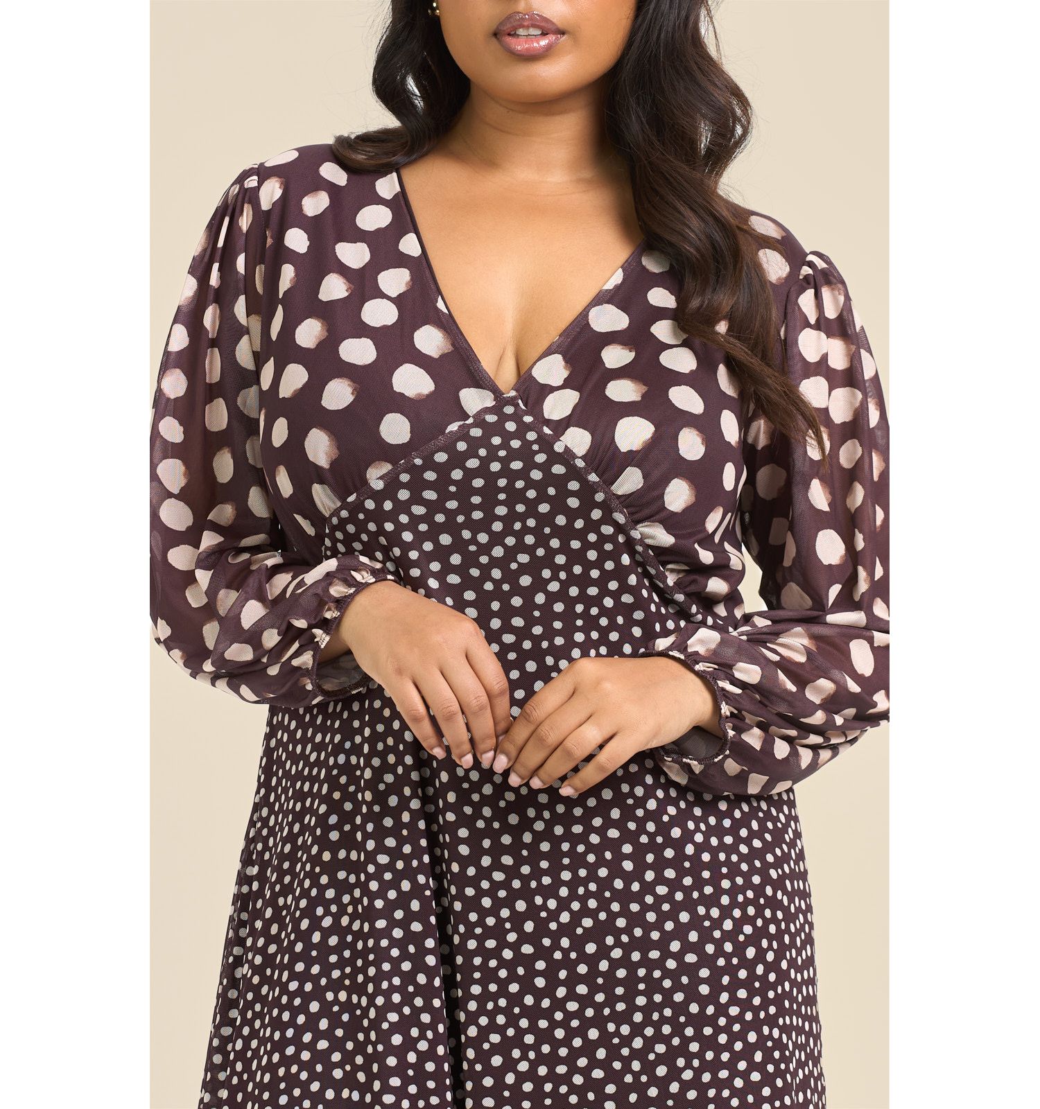 Women's Polka Dot Mesh Midi Dress