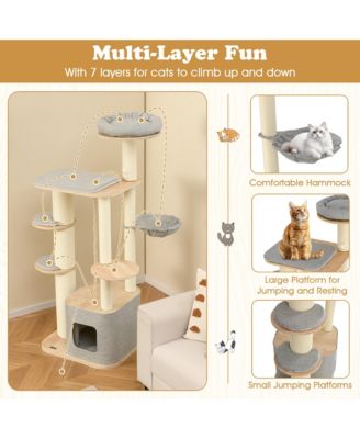 63'' Tall Modern Cat Tree w/ Perch Condo Hammock 5.6'' Scratching Posts