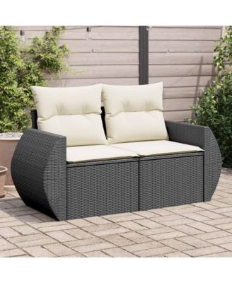 Garden Sofa Black PE Rattan 2-seater Modular Garden Sofa