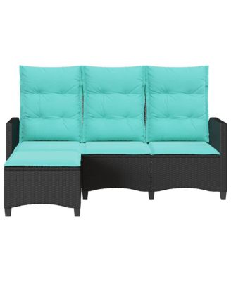 Reclining Patio Sofa with Cushions L-shaped Black Poly Rattan